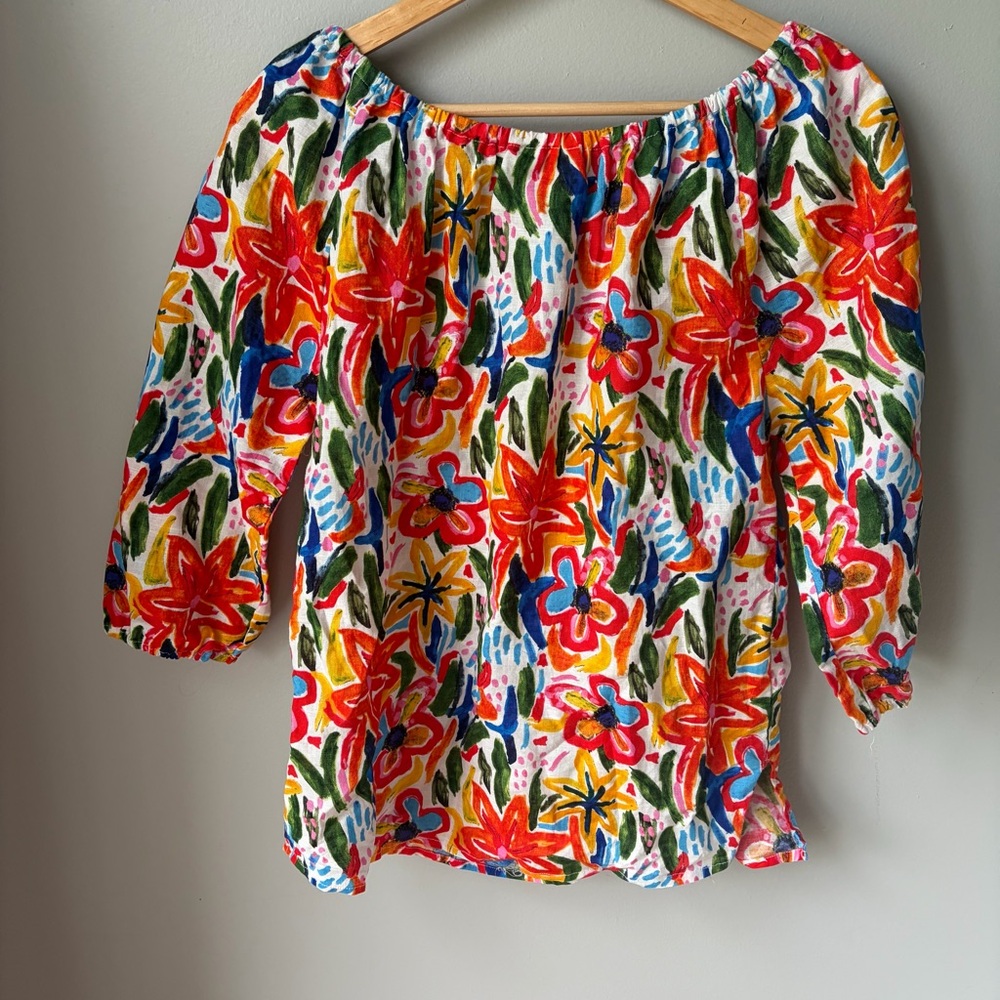 Hester & Orchard NWOT Top Linen Blend Womens 3/4 Sleeve Summer Shirt Size Small - Picture 2 of 8